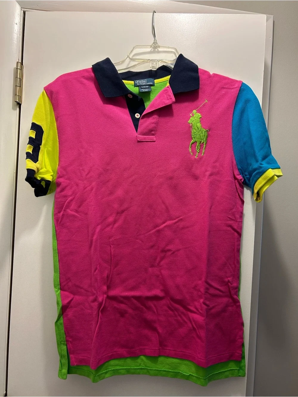 Ralph Lauren Colorblock Polo in Hot Pink, Neon Green, Bright Blue
